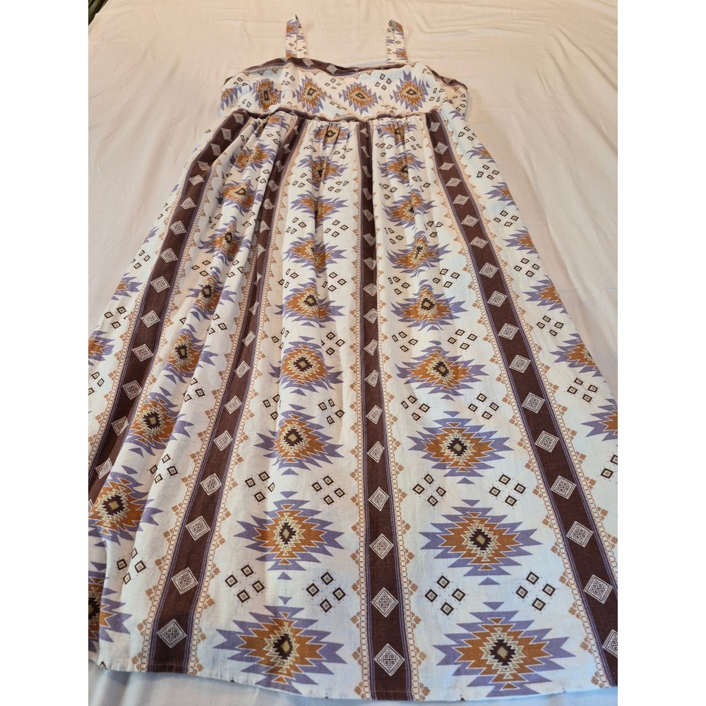 Women's Southwestern Aztec Linen Blend Midi Tank Dress Pockets Purple Large - Picture 6 of 9